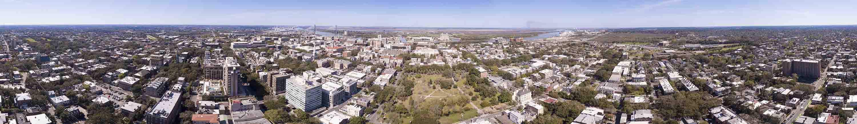Aerial 360 degree seamless panorama of downtown Savannah, Georgi