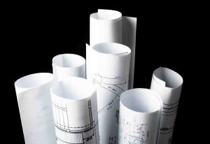 rolls of architecture blueprints and house plans
