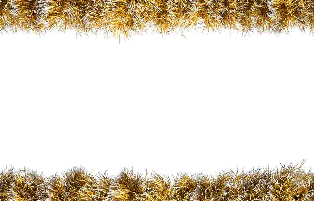 Seamless Christmas gold silver tinsel frame. Isolated on a white background.